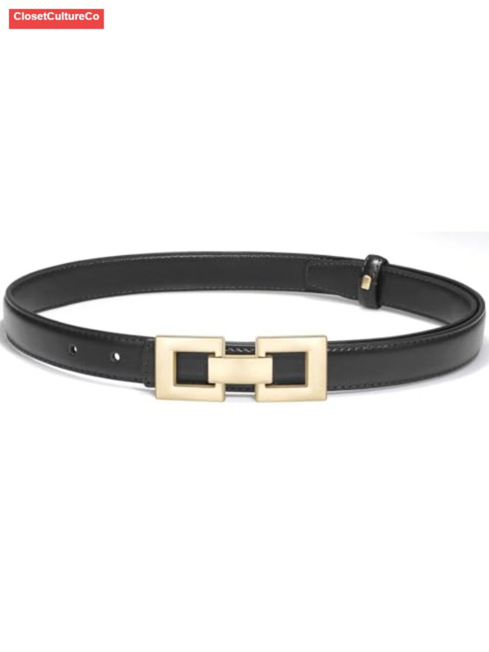 Women Skinny Belt Thin PU Leather Waist Belt with Gold Buckle